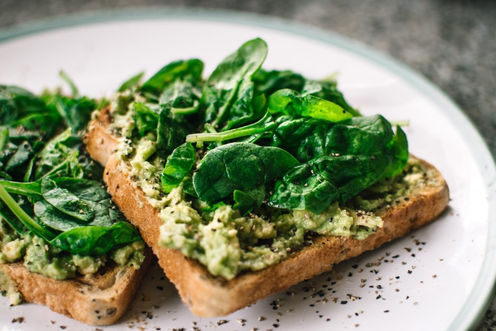 Toast with basil and avocado