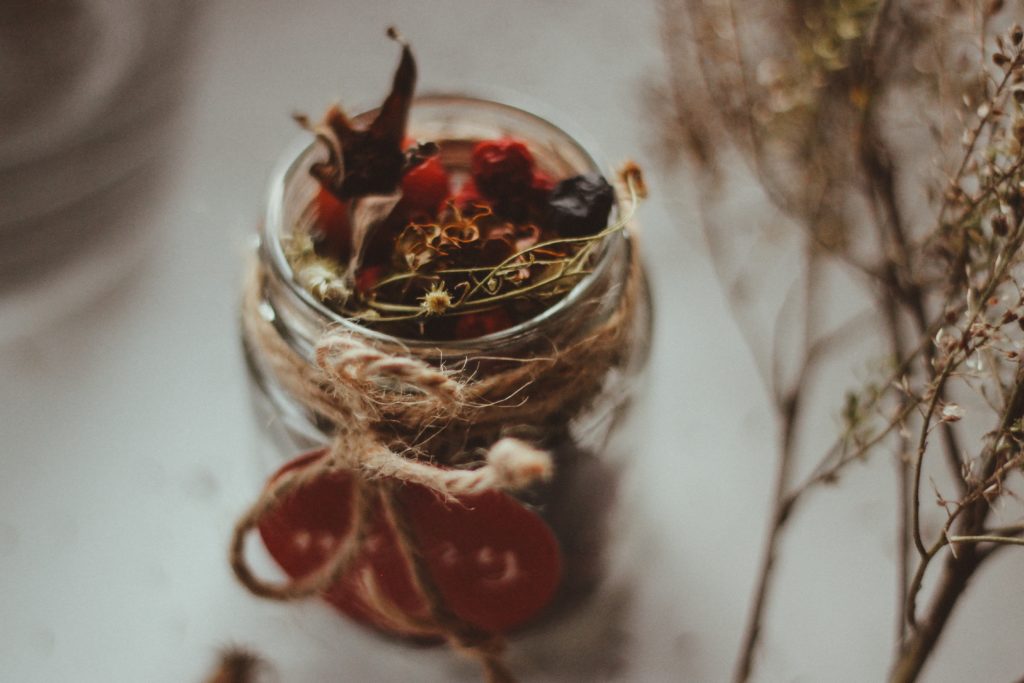 Jar filled with herbs and spices