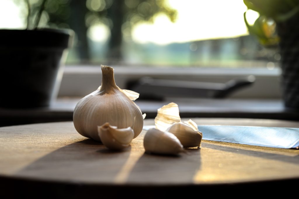 Garlic on a wooden table