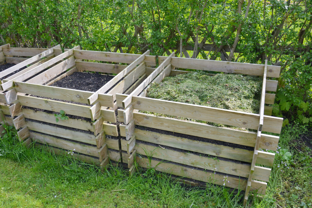 Wooden boxes filled with compost