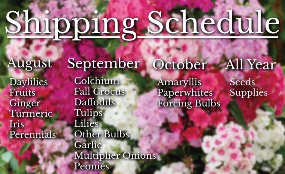 Fall shipping Schedule List