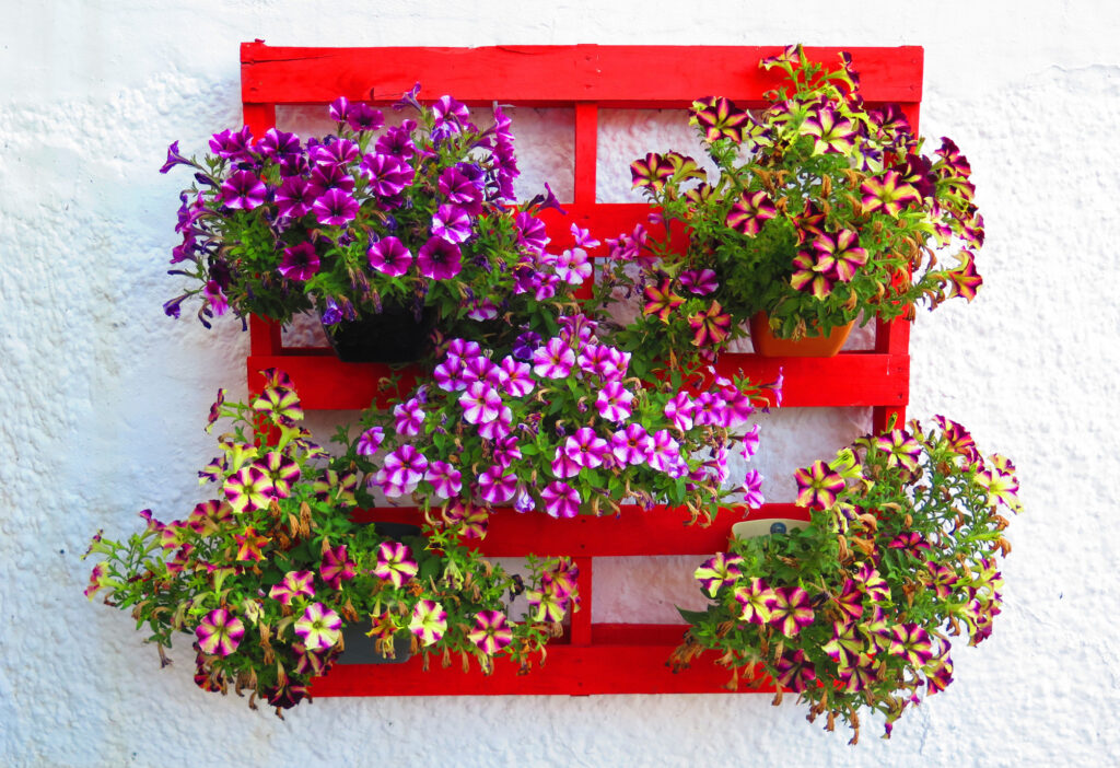 Painted wooden pallet with flowers