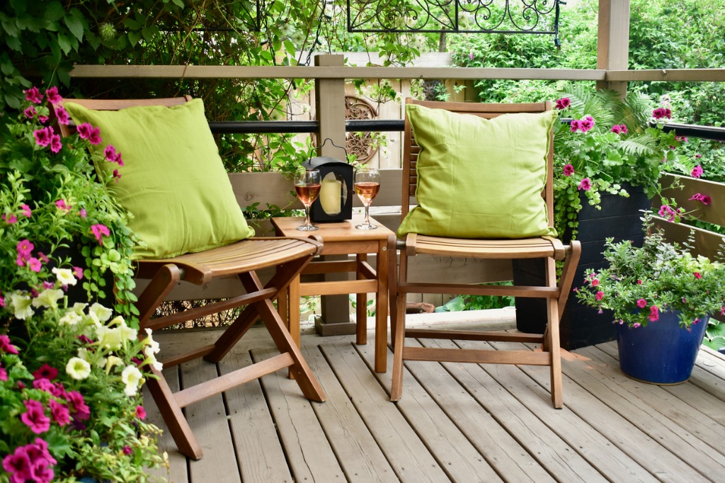 Sheltered Outdoor Garden Patio Oasis For Afternoon Backyard Relaxation and Glasses Of Wine