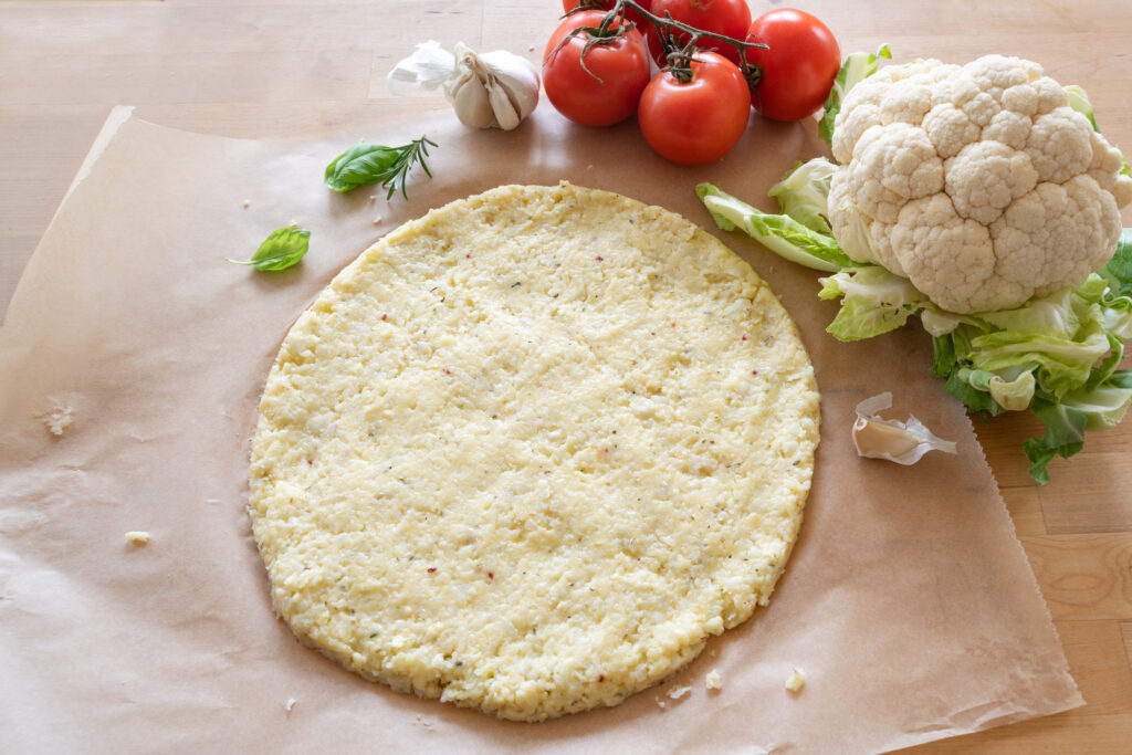 The raw pizza base from cauliflower